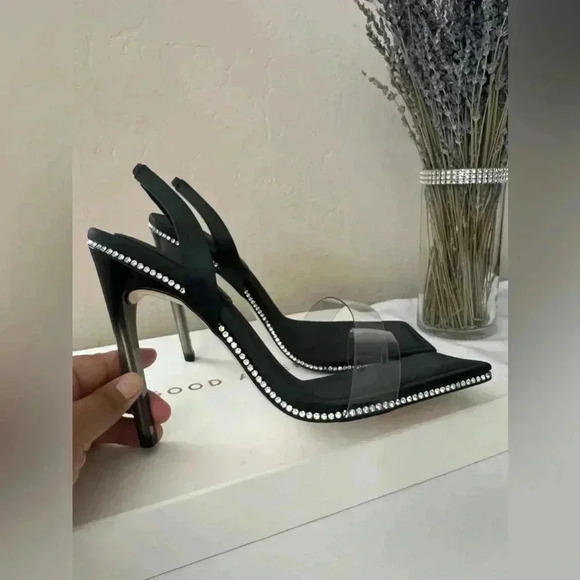 GOOD AMERICAN CRYSTAL CRUSH LUCITE SANDAL STILETTO HEELS SIZE 10 - Picture 8 of 9